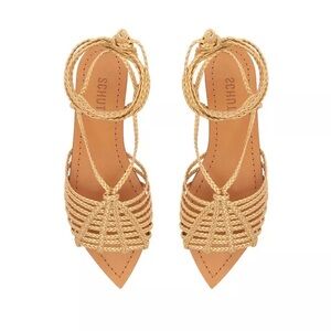 SCHUTZ ADELE  METALLIC GOLD LEATHER FLAT SANDALS SZ 7.5 ✨✨✨